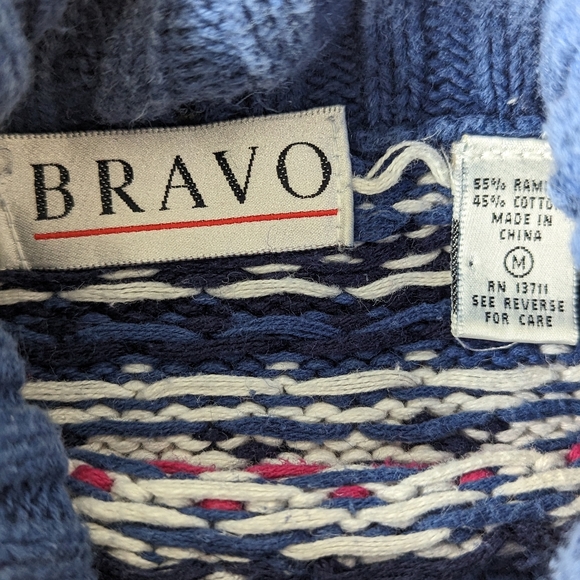 Vintage 90s Bravo Turtleneck Cropped Blue Cotton Blend Sweater M Retro Boho - Picture 4 of 4